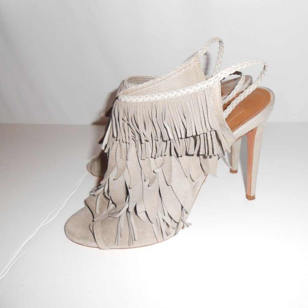 Aquazurra Gray Heels US 8.5 Pocahontas Sandals 4" Heel Suede Leather